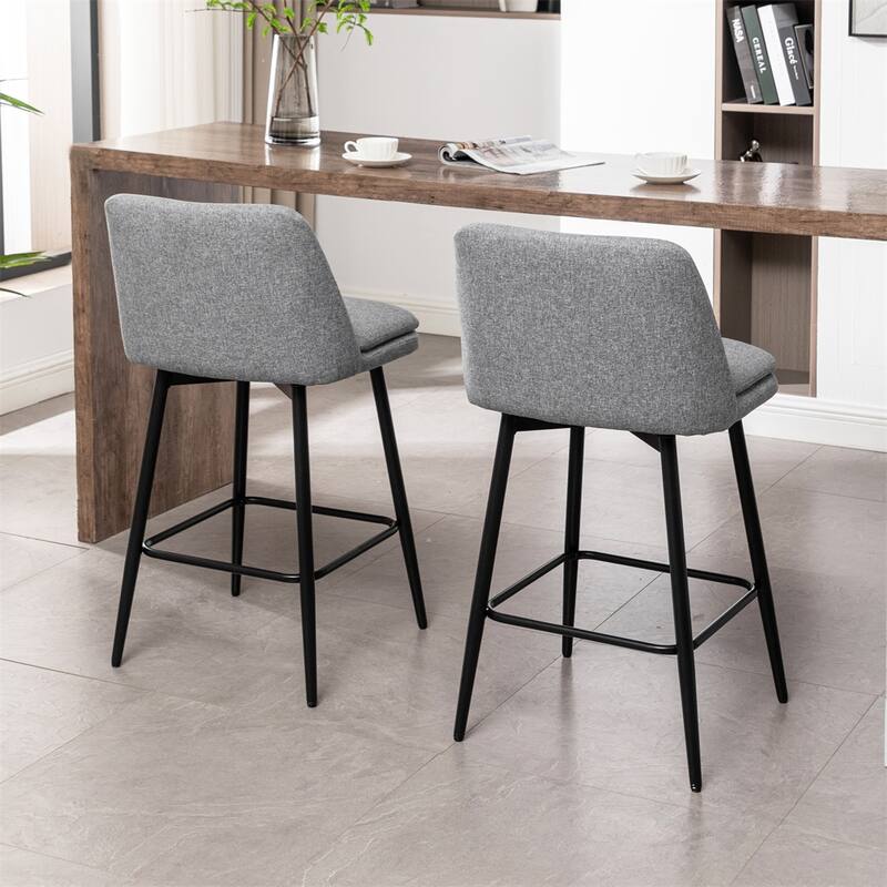 Counter Height Swivel Bar Stools Set of 2 with Back and Metal Legs