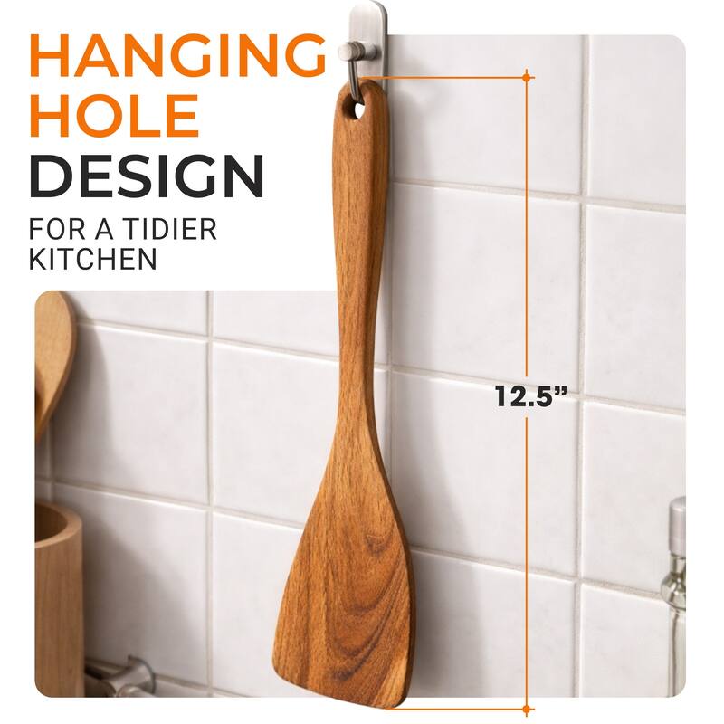 Cheer Collection Teak Wood Frying Spatula 12.5 Inch Wooden Turner for Nonstick Cookware