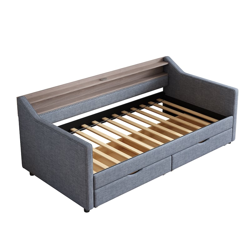 Christopher Knight Home - Mason Modern Twin Daybed with Shelves, Charging Ports, and LED Lighting