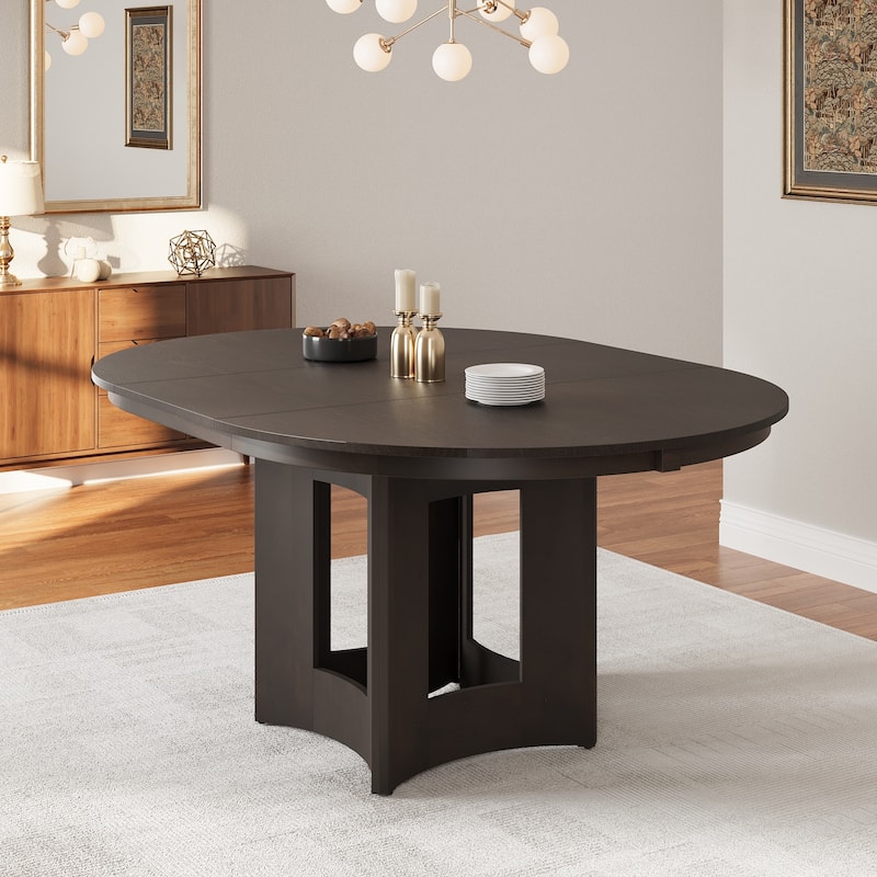 Roomfitters Extendable Oval Dining Table, Modern Wood Kitchen Table with Sculptural Pedestal Base, Seats 4-6 - Espresso