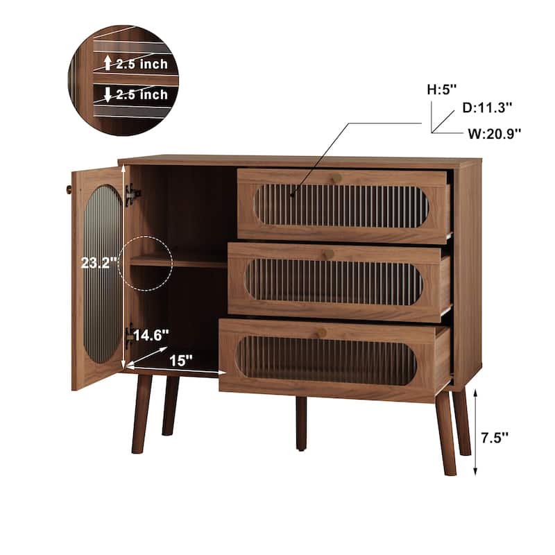 Accent Cabinet with 3 Drawers and Door, Wooden Storage Cabinet with Shelves, Sideboard for Living Room, Entryway, Natural