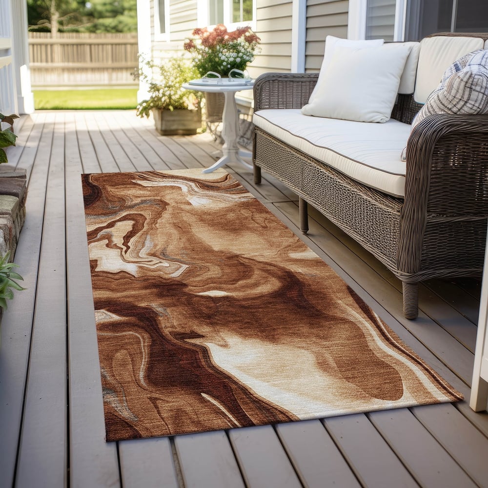 Machine Washable Indoor/ Outdoor Chantille Abstract Motion Rug