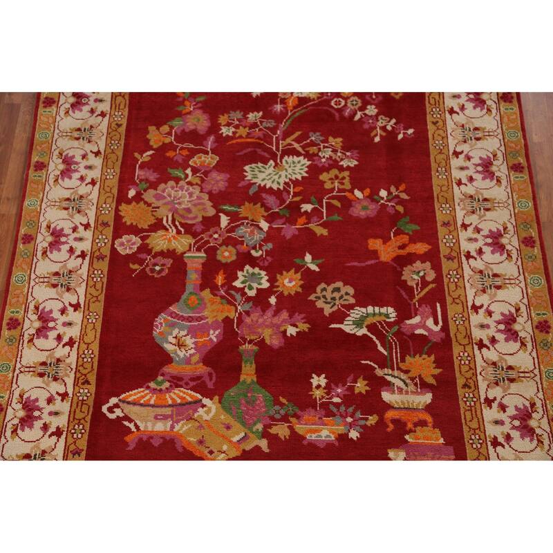 Red Floral Heriz Serapi Indian Area Rug Handmade Wool Carpet - 7'10" x 9'9"