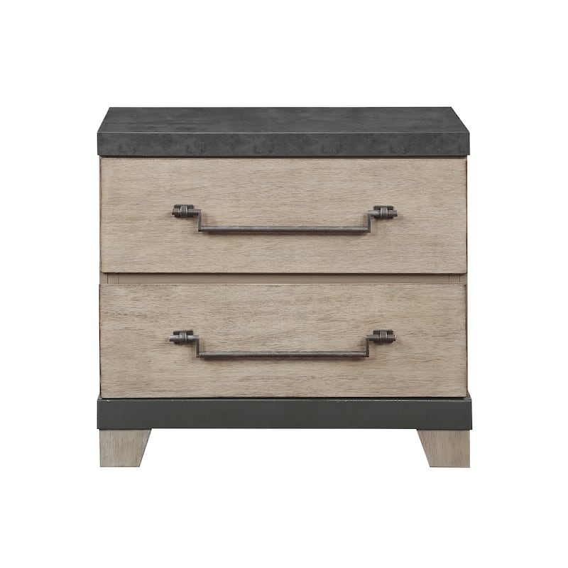 Roundhill Furniture Arbela Wood Slatted Panel Bed with Dresser, Mirror, and Two Nightstands, Weathered Oak Finish
