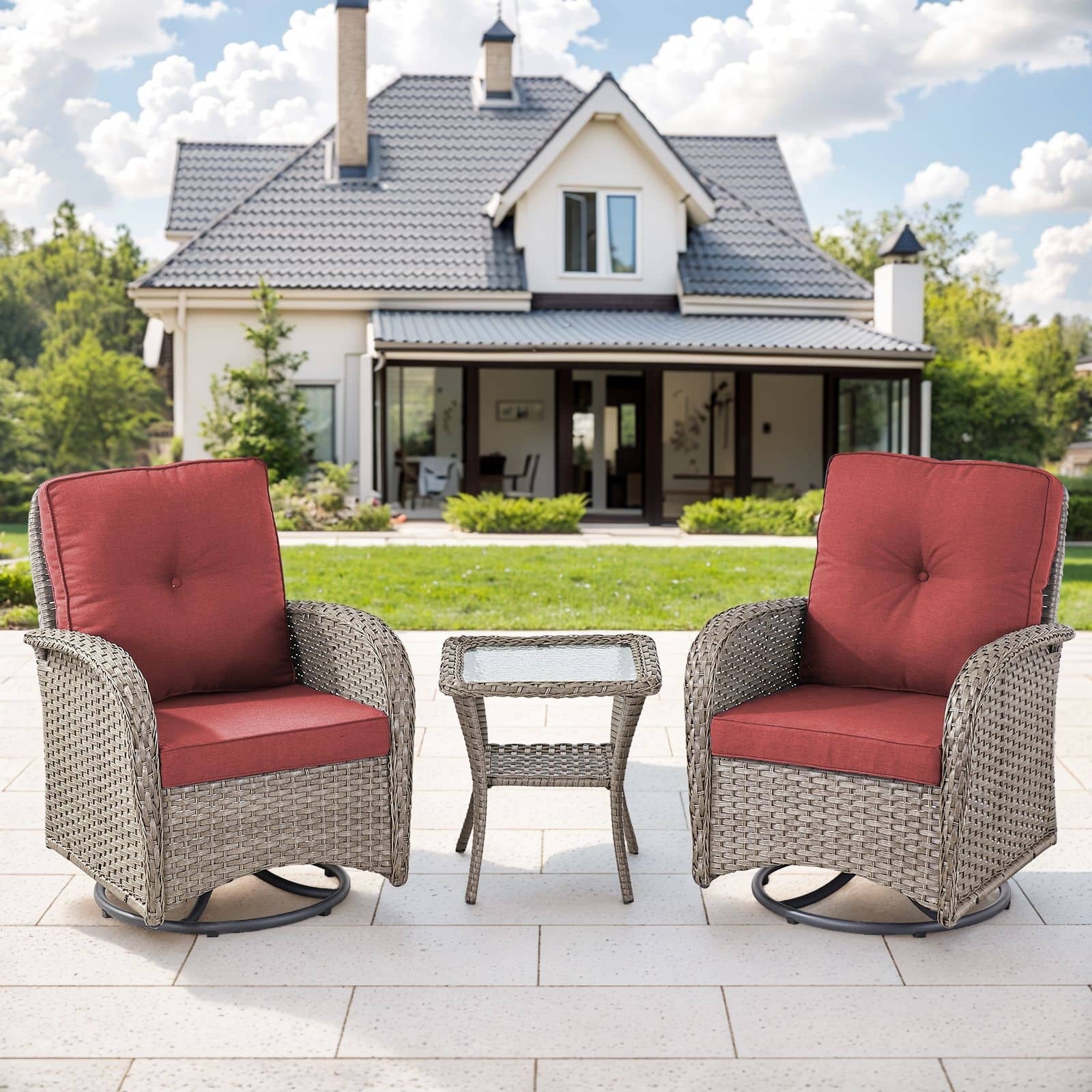Option Grey Wicker / Red Cushion