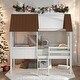 preview thumbnail 2 of 13, Elegant Twin Size Low Loft Wood House Bed with Two Side Windows, Superior Quality & Better Sleeping Environment, White+Brown