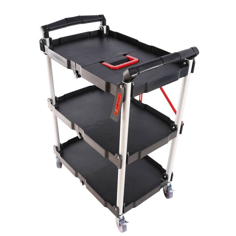 Folding Service Car With Wheels, Three-layer Practical Trolley, Folding Storage Cart, No Assembly Required