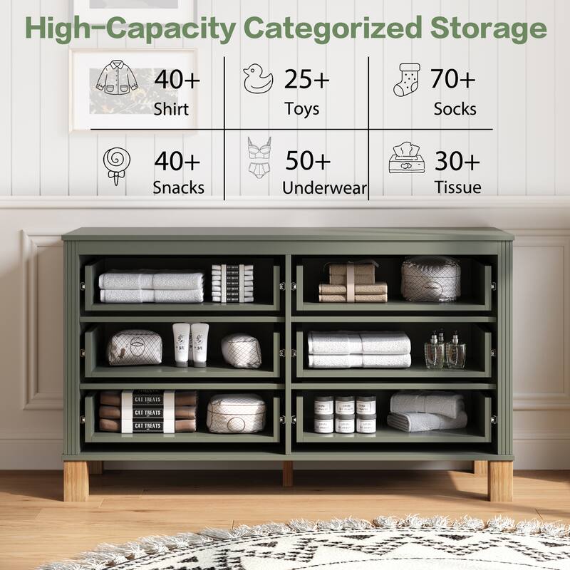 Roomfitters 6-Drawer Double Dresser, Modern Bedroom Storage Cabinet with Solid Wood Legs & Metal Handles