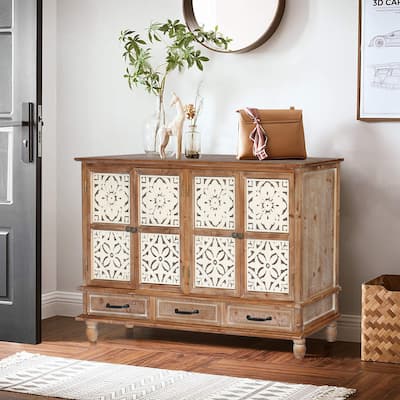 Wood Accent Cabinet with 4 Doors, Sideboard Buffet with Adjustable Shelves, Storage Cabinet with 3 Drawers