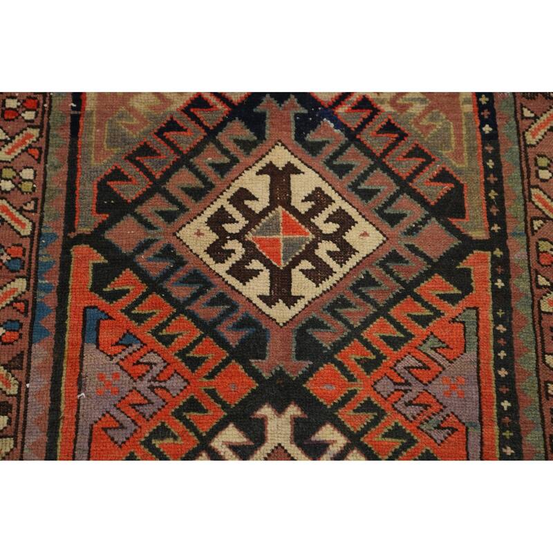 Hand Knotted Oriental 100% Wool Carpet Traditional Geometric Black Runner Rug - 8' 8'' X 3' 6''