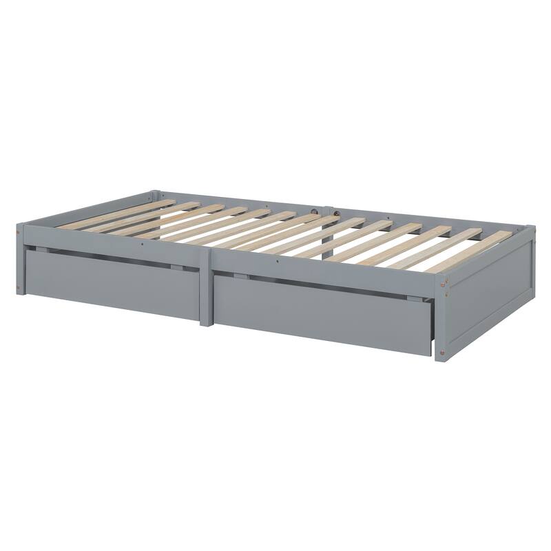Solid Wood Daybed with Fence Guardrails and 2 Drawers, Split into Independent for Bedroom