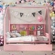 preview thumbnail 2 of 7, Full Size Wooden House Bed Kids Bed with Trundle and Shelf