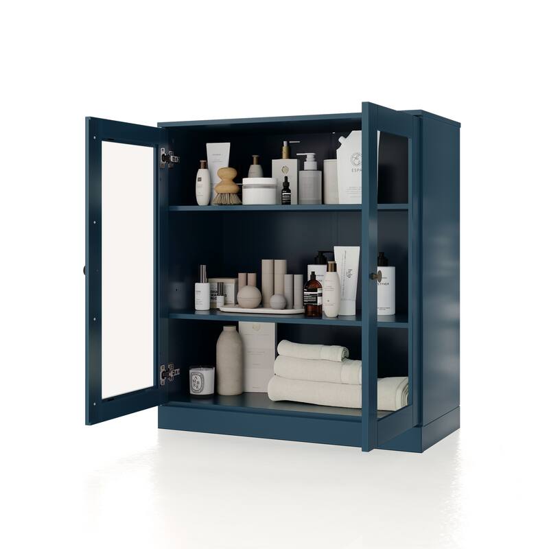 Palace Imports 100% Solid Wood 32" Bathroom Cabinet with Clear Glass Doors and Adjustable Shelves