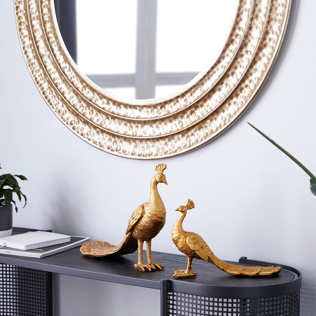 Gold Polystone Peacock Decorative Sculpture (Set of 2)