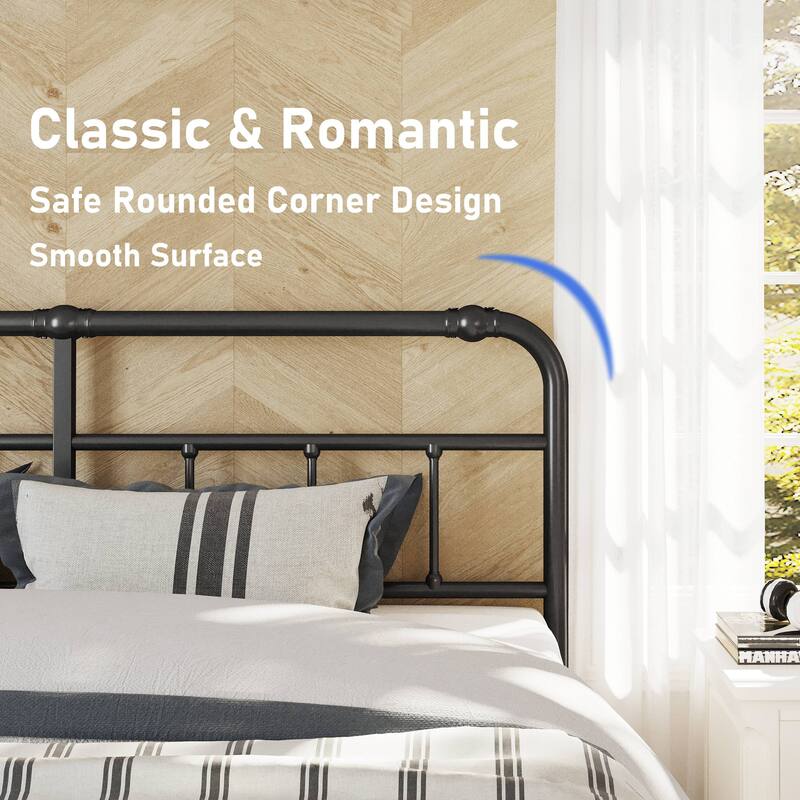 Metal Bed Frame with Victorian Style Wrought Iron-Art Headboard and Footboard