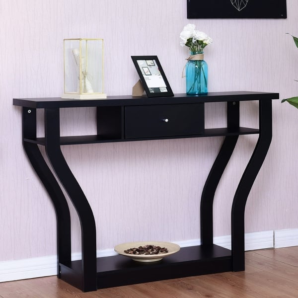 Costway Black Accent Console Table Modern Sofa Entryway Costway Black Accent Console Table