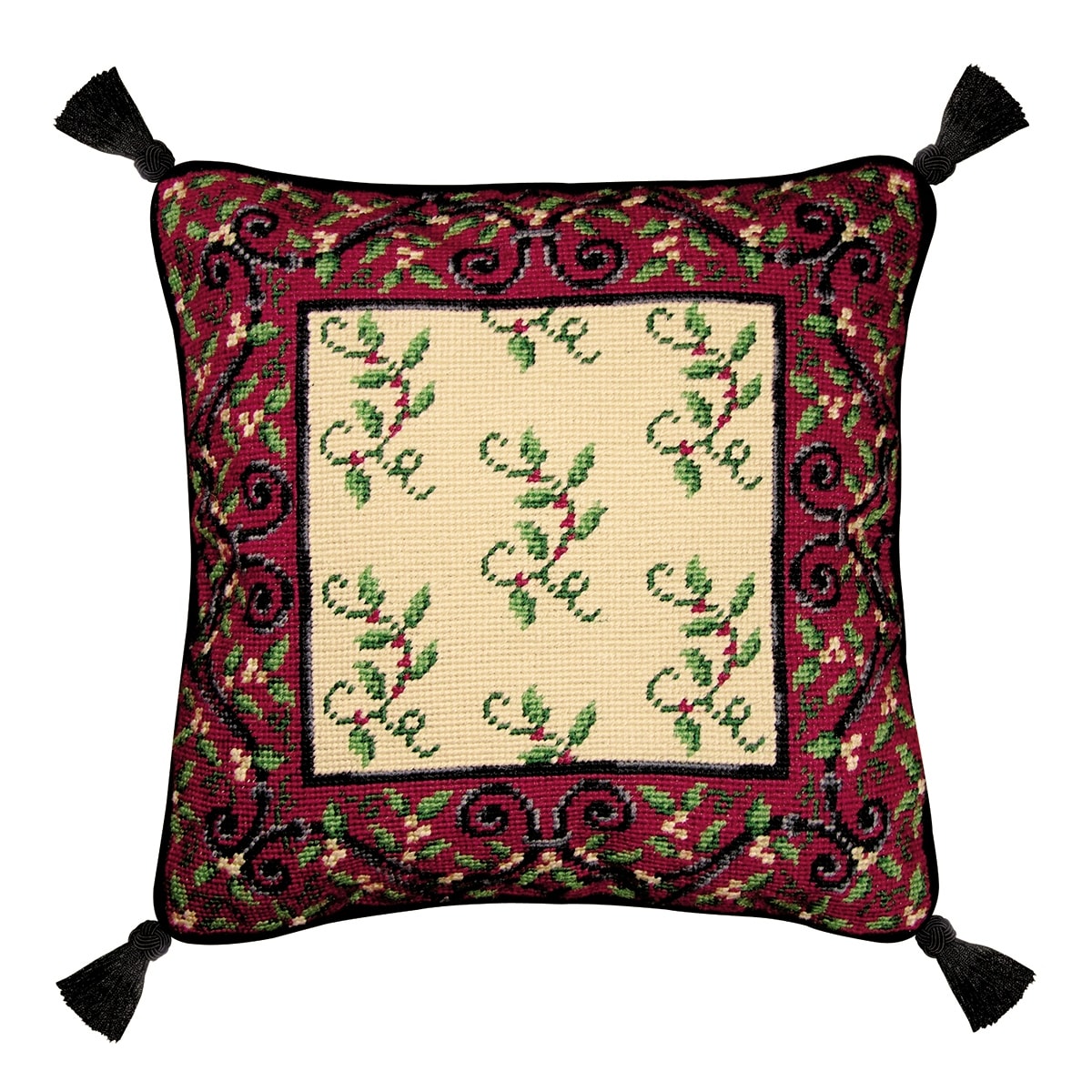 19th Century Floral Embroidered Needlepoint Pillows - A Pair