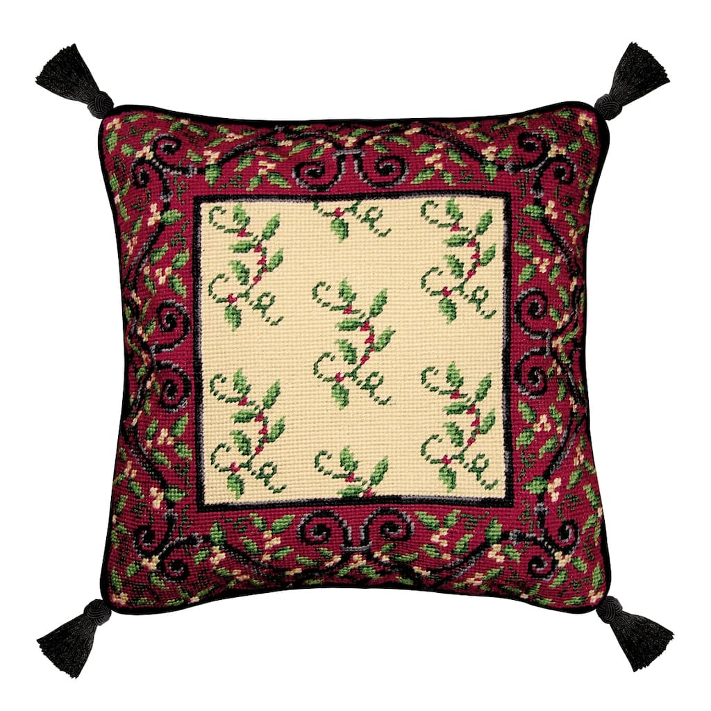 14" x 14" Holiday Garden Needlepoint Pillow