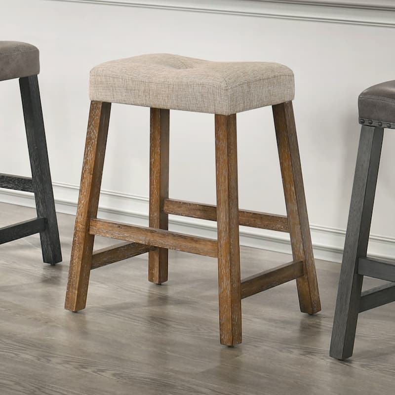 Rustic Backless Counter Stool Set Of 2-25 Inch Wooden Farmhouse Barstool With Leather Seat,Distressed Finish & Sturdy Frame