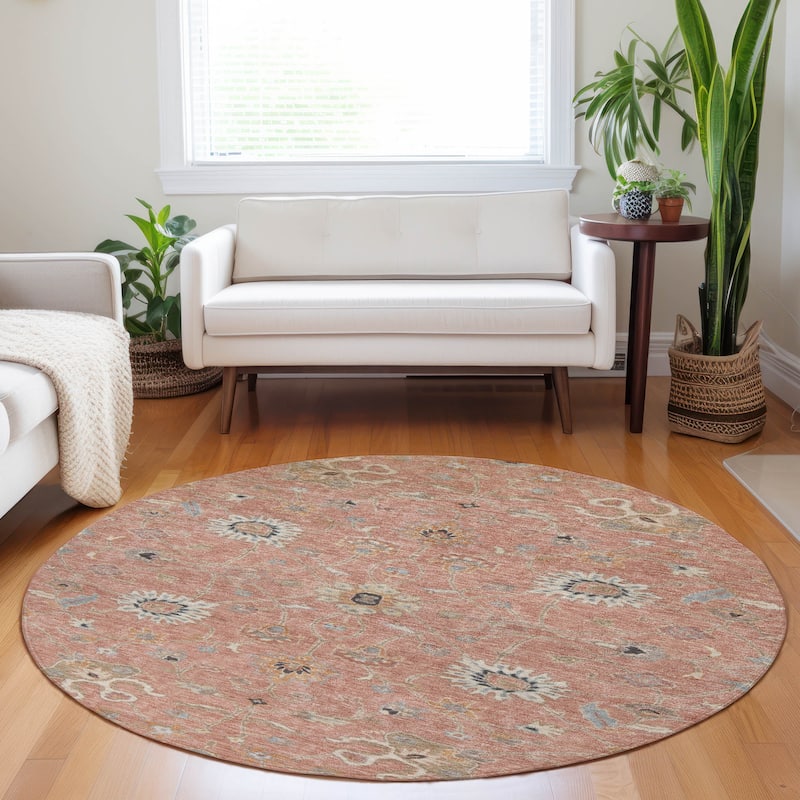 Machine Washable Indoor/ Outdoor Traditional Persian Chantille Rug - Pink - 8' x 8'