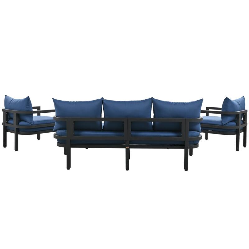 4-Piece Outdoor Steel Sofa Set for 4, Waterproof, Anti-Rust & UV-Resistant.