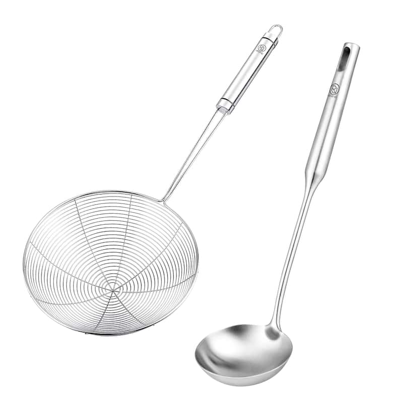 RJ Legend Cooking Utensil 304 Stainless Steel 18/8 Skimmer/ Ladle - 7"-Skimmer-3.7"-SoupLadle