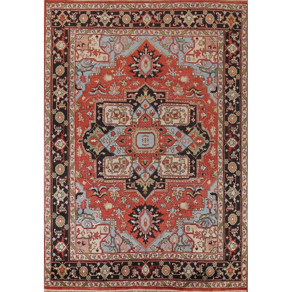 Heriz Serapi Oriental Area Rug Hand-Knotted Wool Carpet - 8'11" x 12'1"