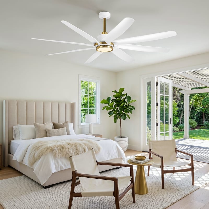 72" White Modern ABS 8-Blade DC Motor Ceiling Fan with Dimmable LED Light and Remote