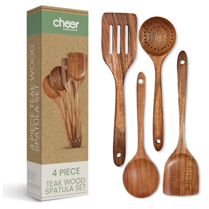 Cheer Collection Premium Teak Wood Spatula Set Handcrafted 4 Piece Kitchen Utensil - Set of 4 - Set of 4