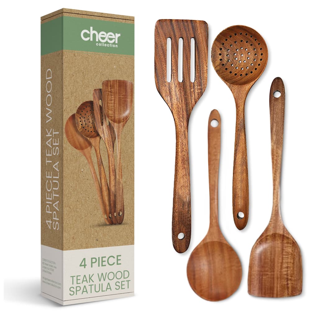 Cheer Collection Premium Teak Wood Spatula Set Handcrafted 4 Piece Kitchen Utensil - Set of 4