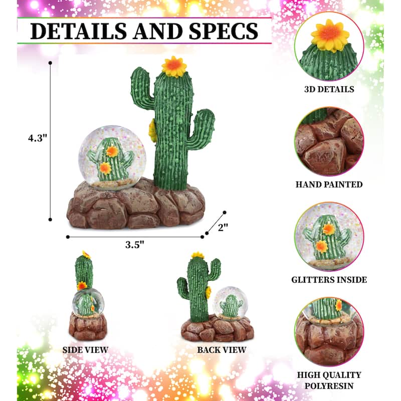 CoTa Global Cactus Snow Globe Figurine with Sparkling Glitter - 45mm - 3.5″Lx2″Wx4.3″H