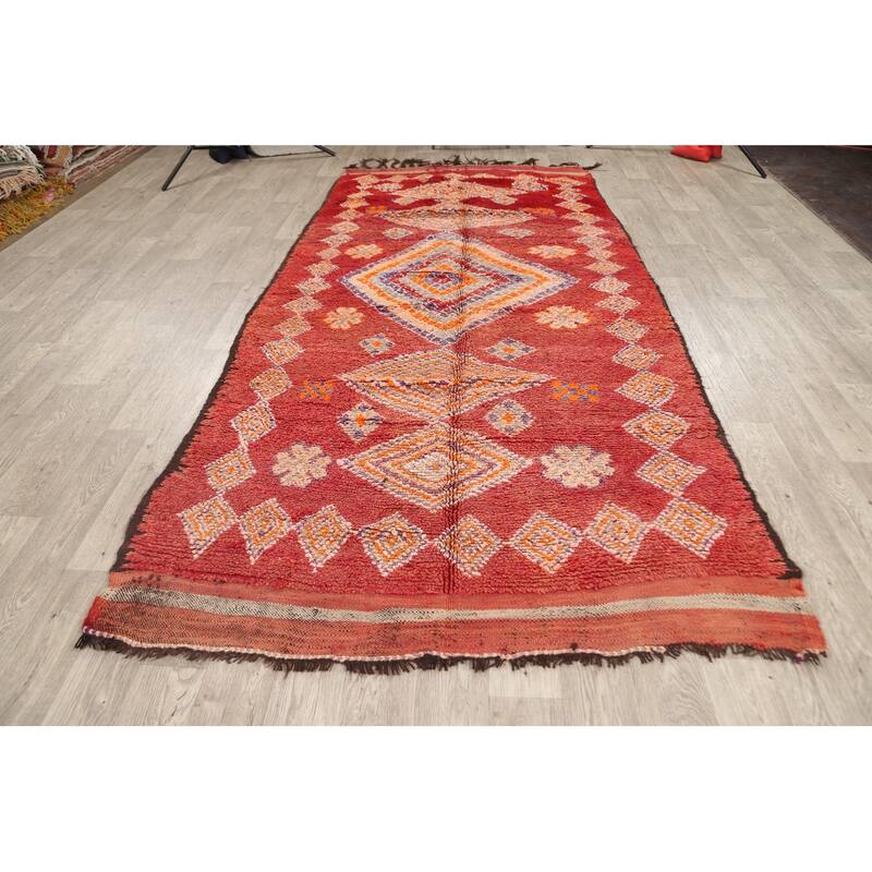 Tribal Moroccan Oriental Area Rug Wool Handmade Bedroom Carpet - 5'1" x 11'1"