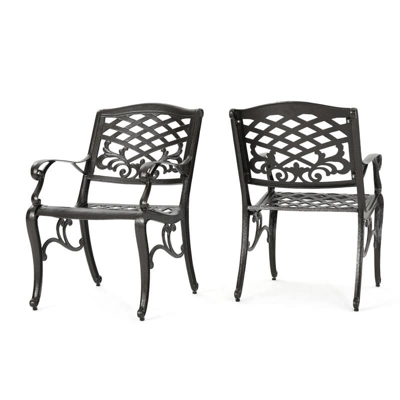 Traditional Cast Aluminum Arm Chair Set of 2 with Floral Accents