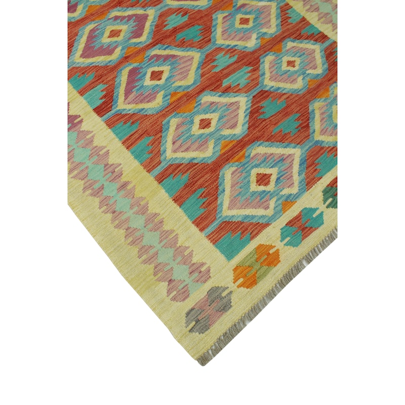 Sangat Flatweave Muiz Red/Gold Rug - 4'2" x 6'3"