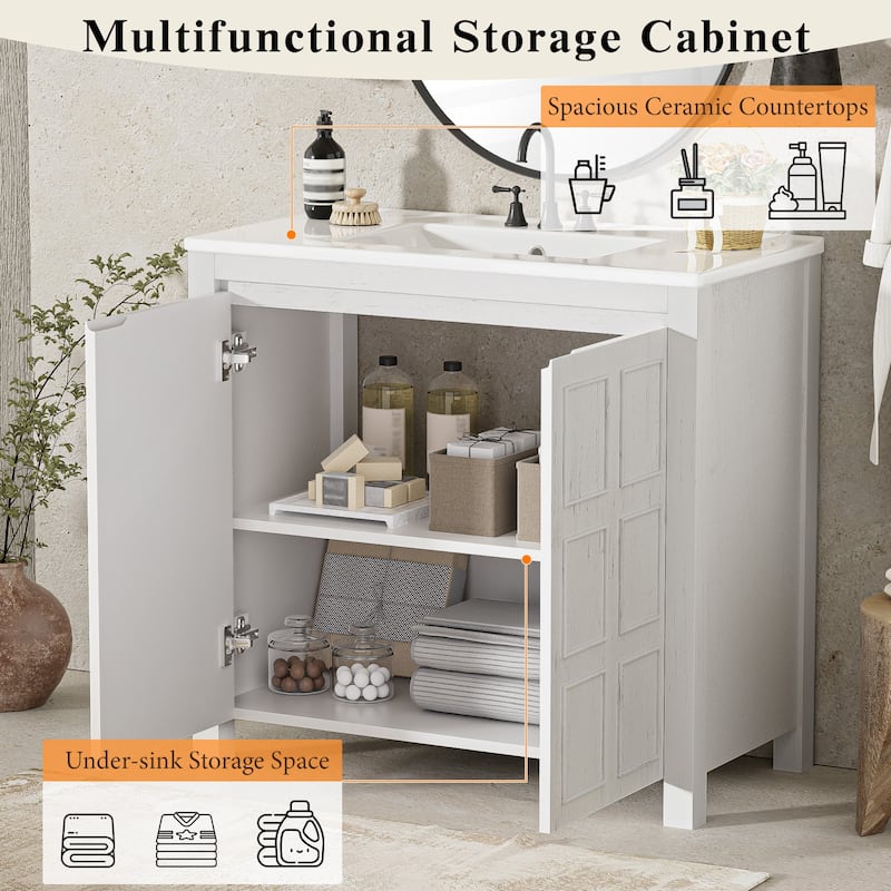 36 "Ceramic Sink Bathroom Vanity Set with Storage Cabinet Organizer‌.