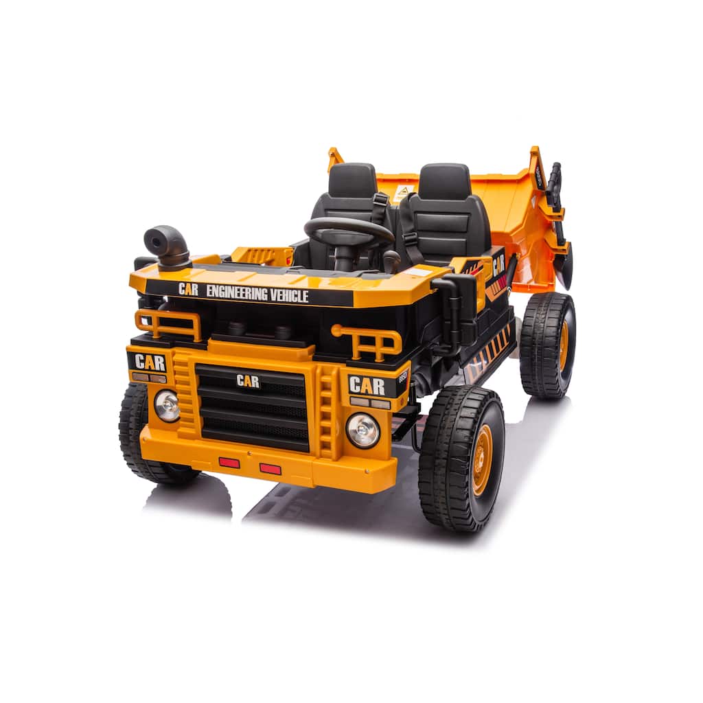 12V 2-Seater 6-Wheel Ride-On Dump Truck for Ages 3+, Remote Control with LED Lights & Music - Yellow