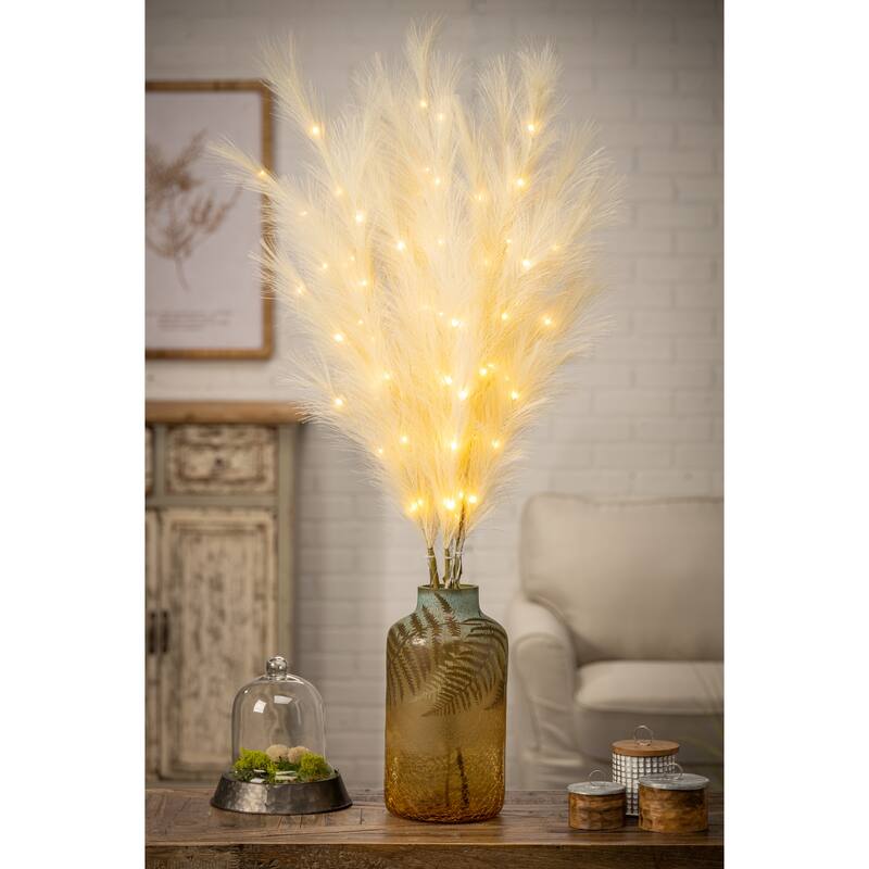 43.3 in H Beige Lighted Pampas Grass Branch