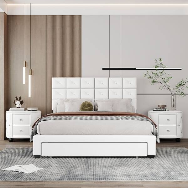 slide 2 of 38, Queen Size Bed Set w/Two Nightstands,Wireless Chargers and NightLights White