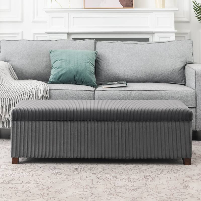 Adeco Corduroy Storage Ottoman for Living Room Bedroom