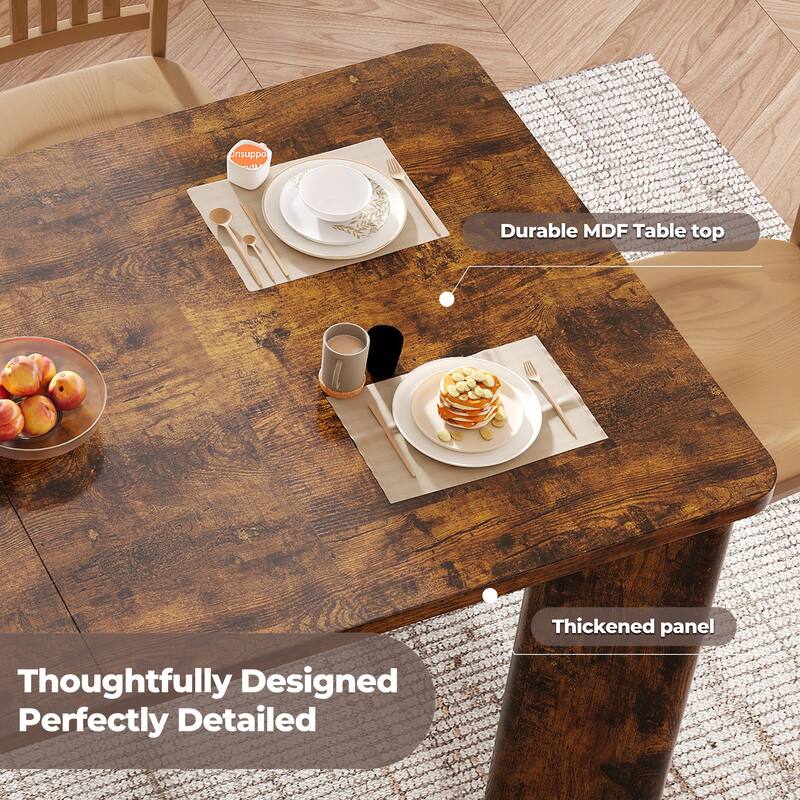 Rectangular Dining Table for 4-8 People, Wood Kitchen Table with Angled Legs and Rounded Corners for Dining Room & Living Room