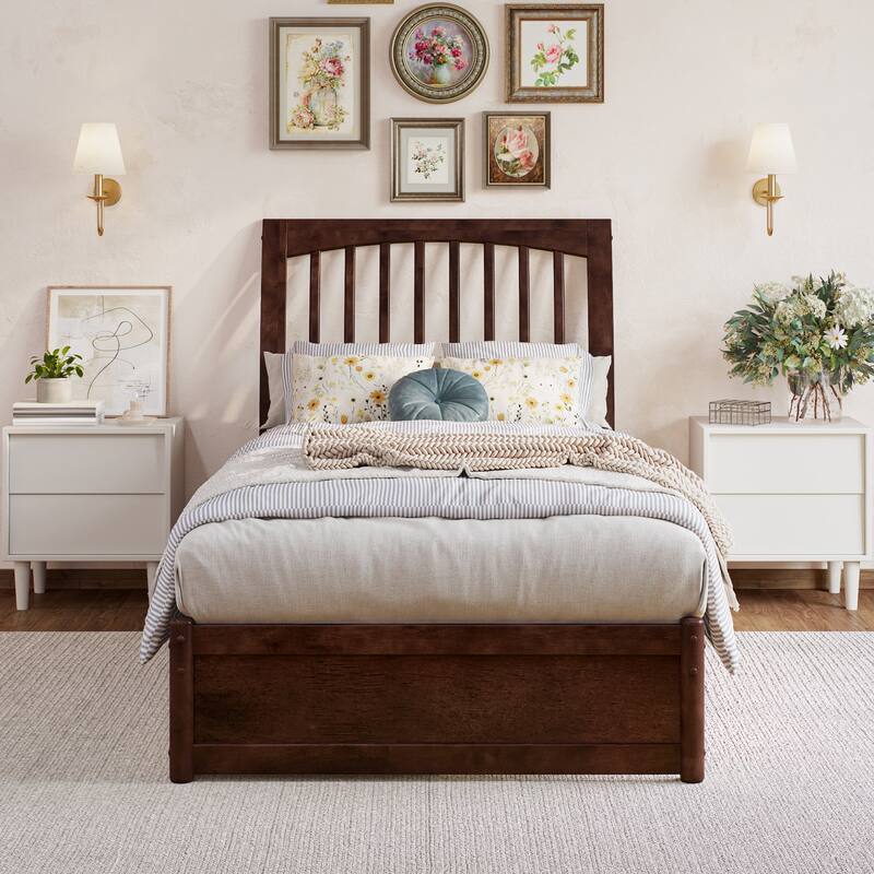 Roslyn Platform Bed with Modern Panel Footboard and Twin XL Trundle