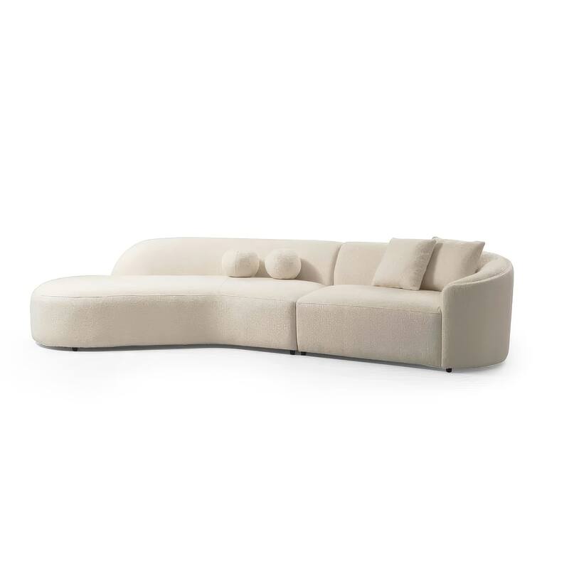HomeRoots Ivory Boucle Modular Curved Two Piece Sofa and Chaise Sectional With Toss Pillows