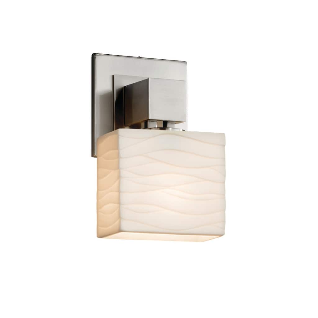 Porcelina? Aero ADA 1-light Brushed Nickel Wall Sconce, Waves Rectangle Shade
