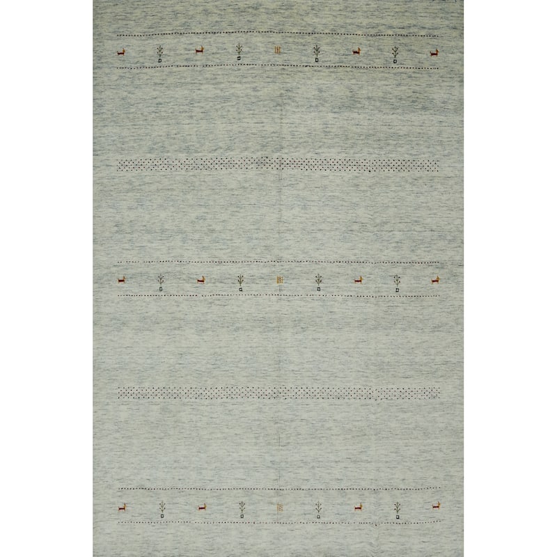 Hand Knotted Oriental 100% Wool Carpet Tribal Animal Pictorial Beige & Ivories Gabbeh Area Rug - 9' 11'' X 8' 0''