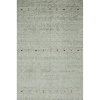 Hand Knotted Oriental 100% Wool Carpet Tribal Animal Pictorial Beige & Ivories Gabbeh Area Rug - 9' 11'' X 8' 0''