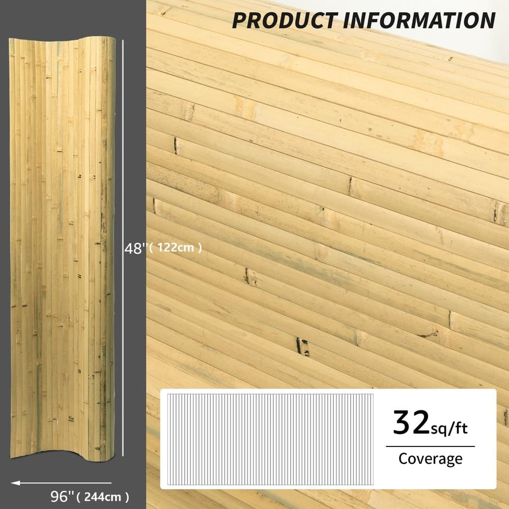 Art3d 48 x 96 in Natural Bamboo Wall Panel for Wall Decor for Living Room,Bedroom,Office - 96 X 48