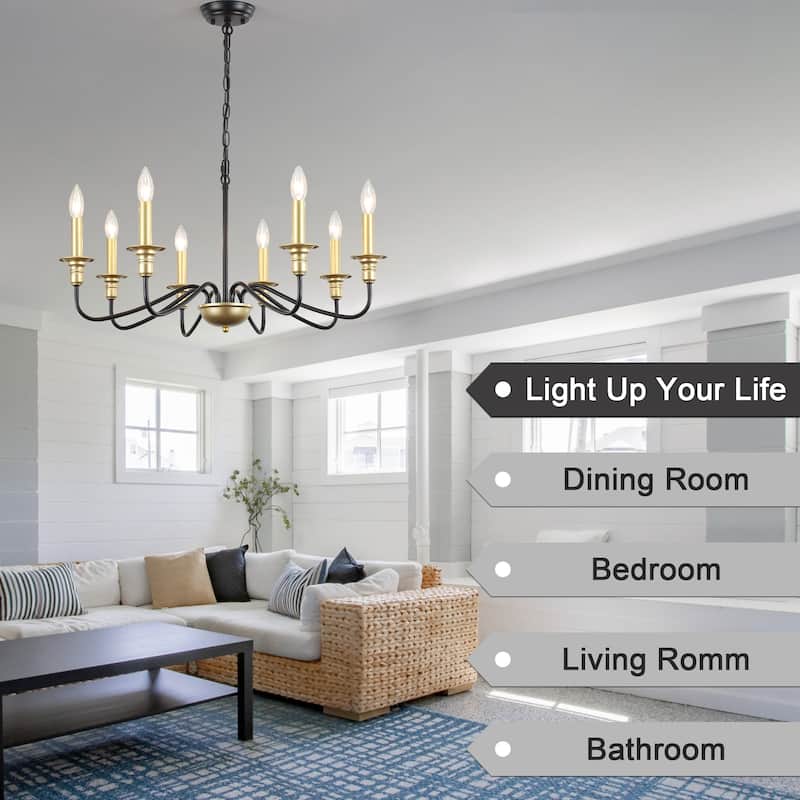8-Light American Country Design Chandelier, Candle Style Chandelier for Dining Room Living Room Bedroom Kitchen - N/A