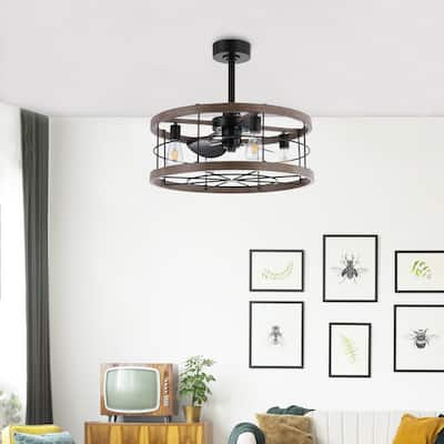 GetLedel 24-inch Farmhouse Caged Ceiling Fan with Remote Control and LED Bulbs
