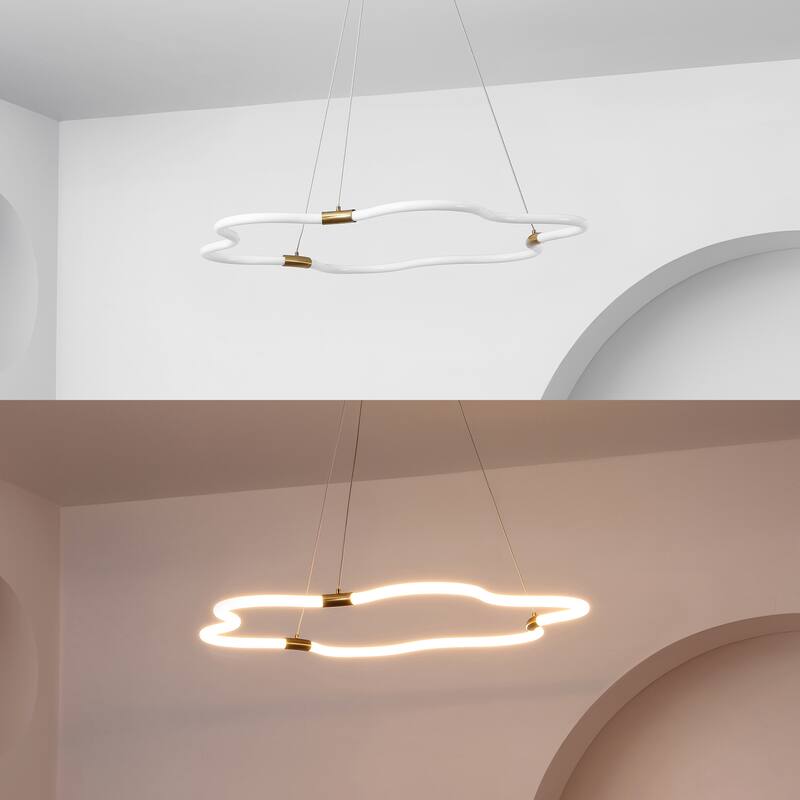 Vara 31.5" Contemporary Minimalist Metal/Acrylic Adjustable Dimmable Cloud Integrated LED Chandelier, by JONATHAN Y