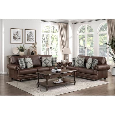 Faust Brown Faux Leather Living Room Set